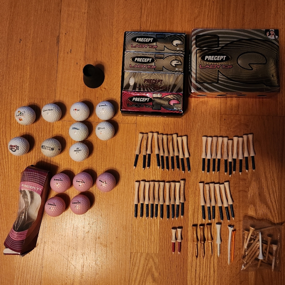 Golf Ball and Tee Set - White, Pink Balls